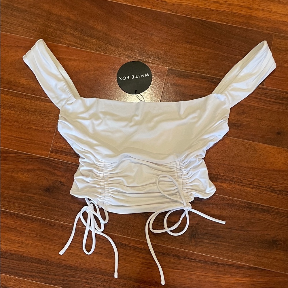 White Fox Boutique White Ruched Off-Shoulder Crop Top
